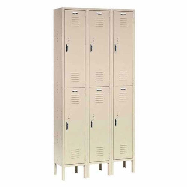 Global Industrial Double Tier Locker, 12x15x36, 6 Door Ready To Assemble, Tan 652047TN